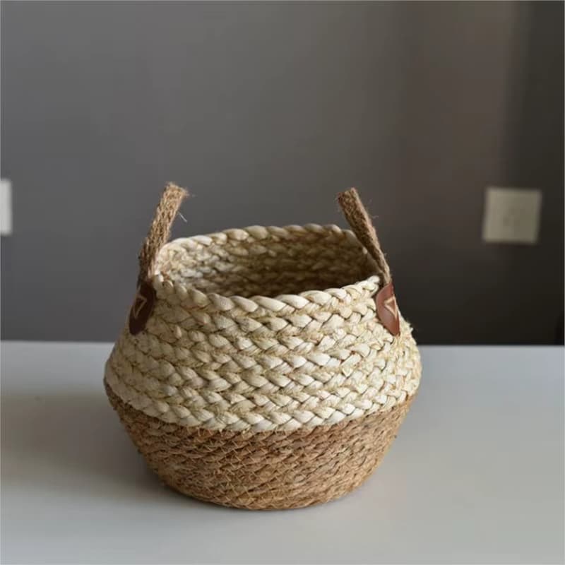 Compact Nordic handwoven rattan storage basket