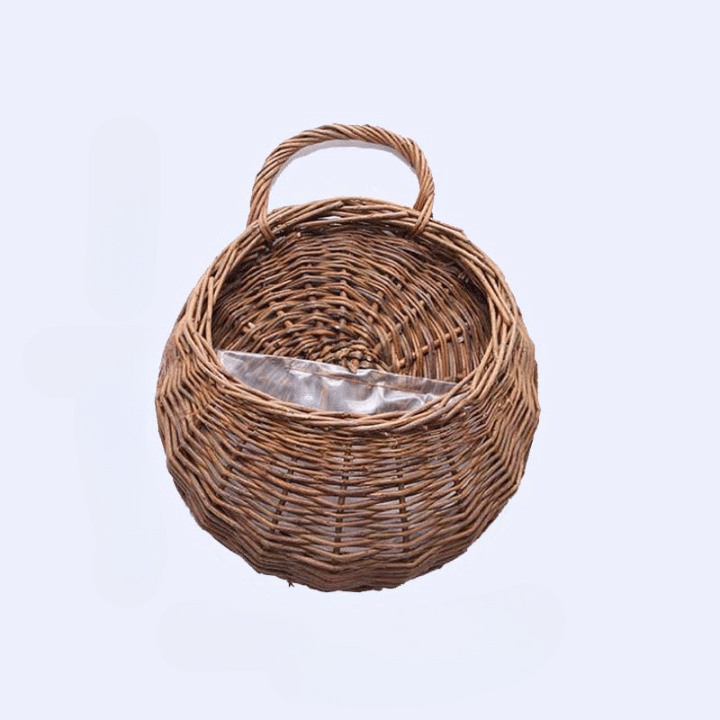 Handmade rattan basket with a crafted handle – brown variant, another view