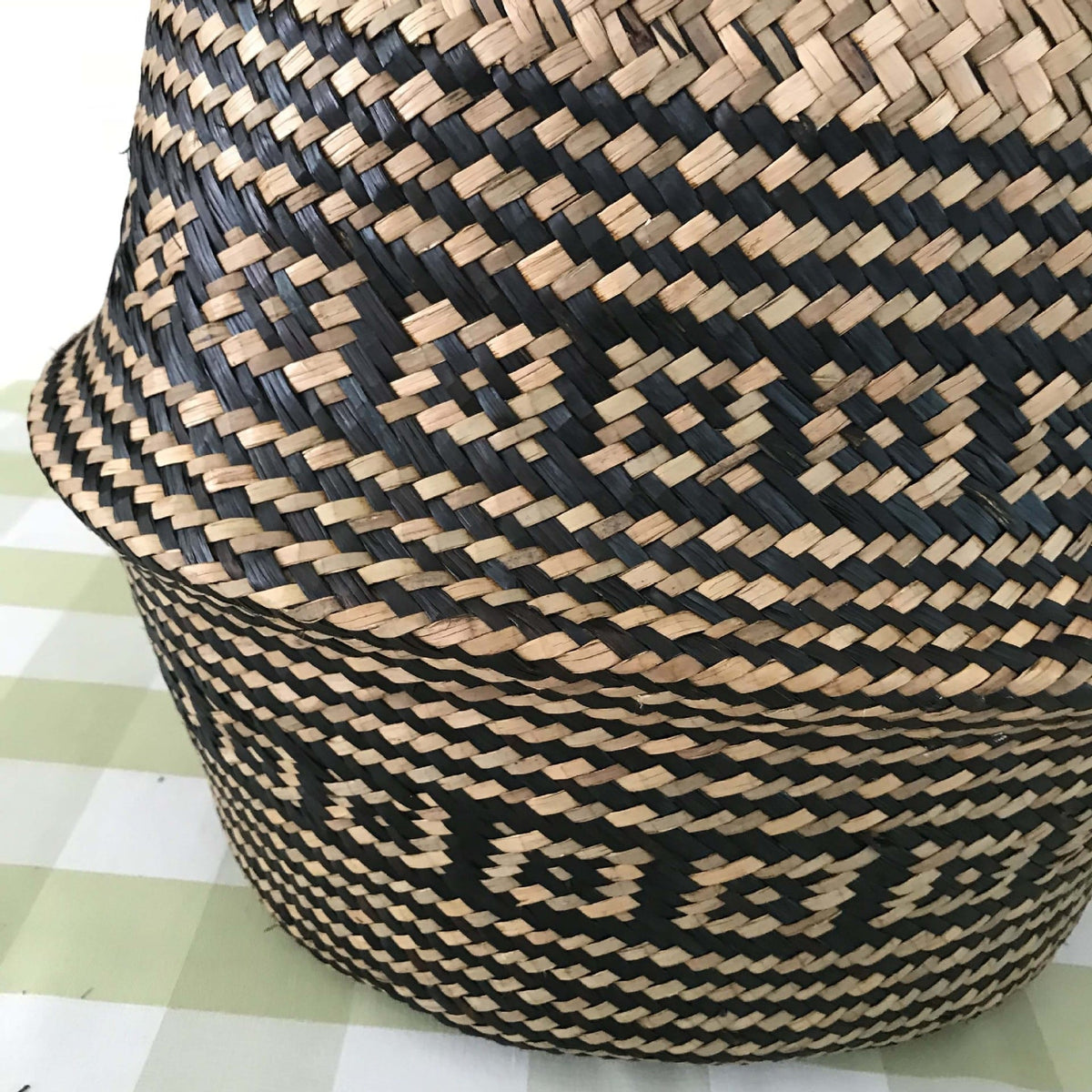Handwoven natural rattan home basket with an even braid – close-up detail