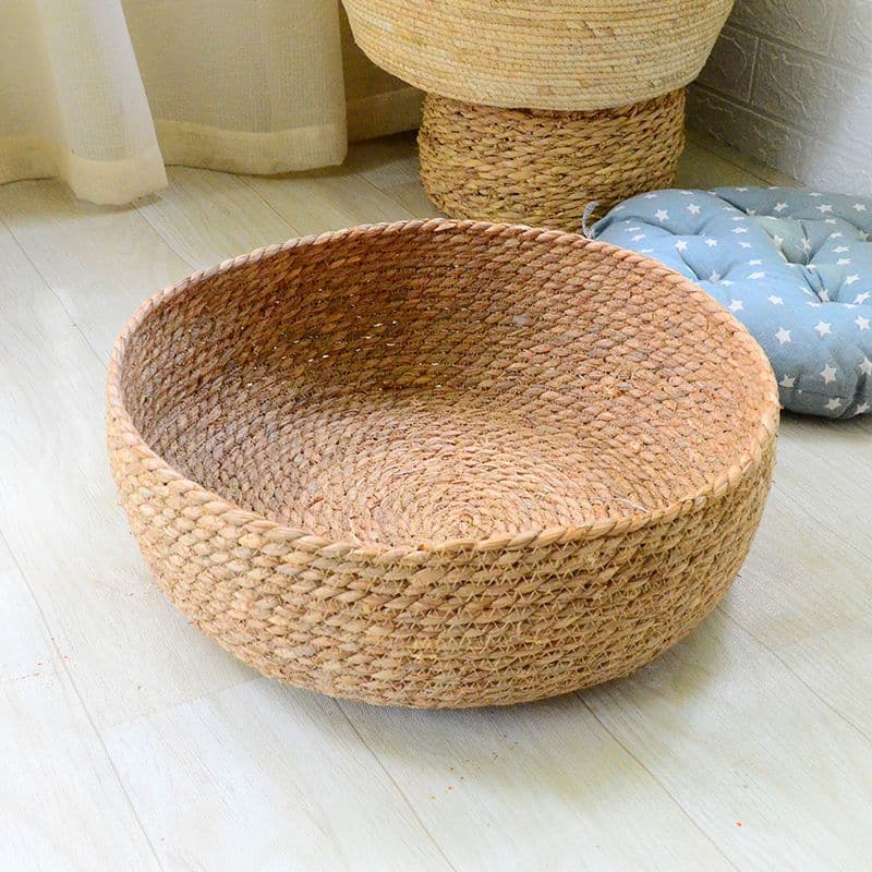 Handwoven natural rattan blanket basket – without cushion variant, another view
