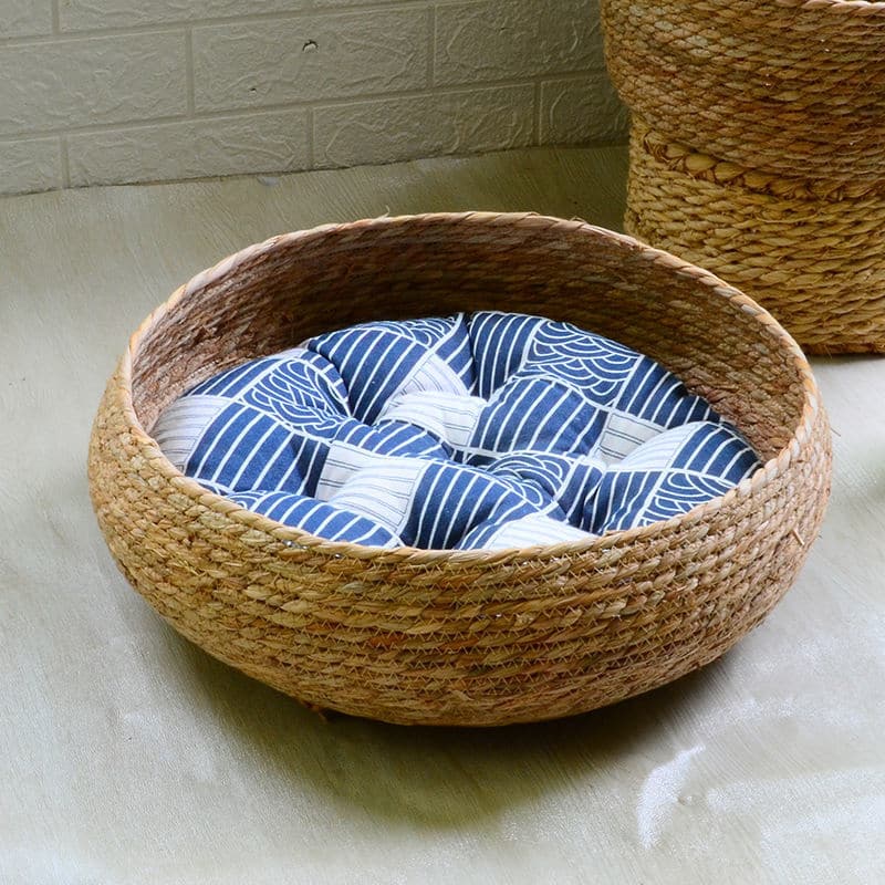 Handwoven natural rattan blanket basket