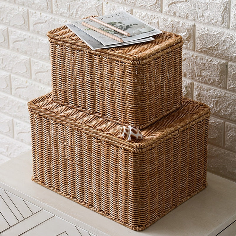 Large handwoven storage basket with a fitted lid – multiple views