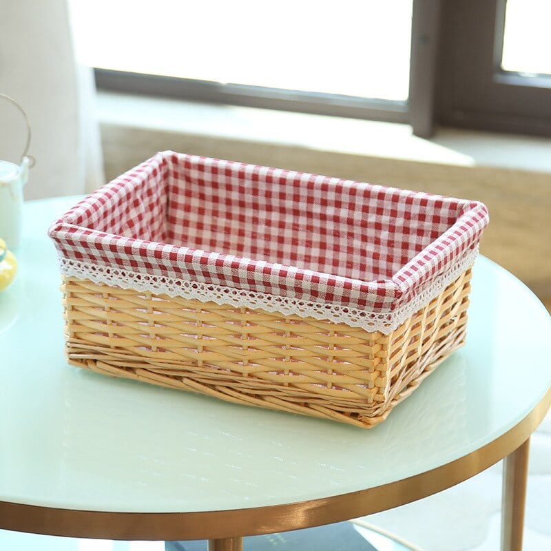 Rectangular rattan storage basket with a removable cotton liner – beige variant