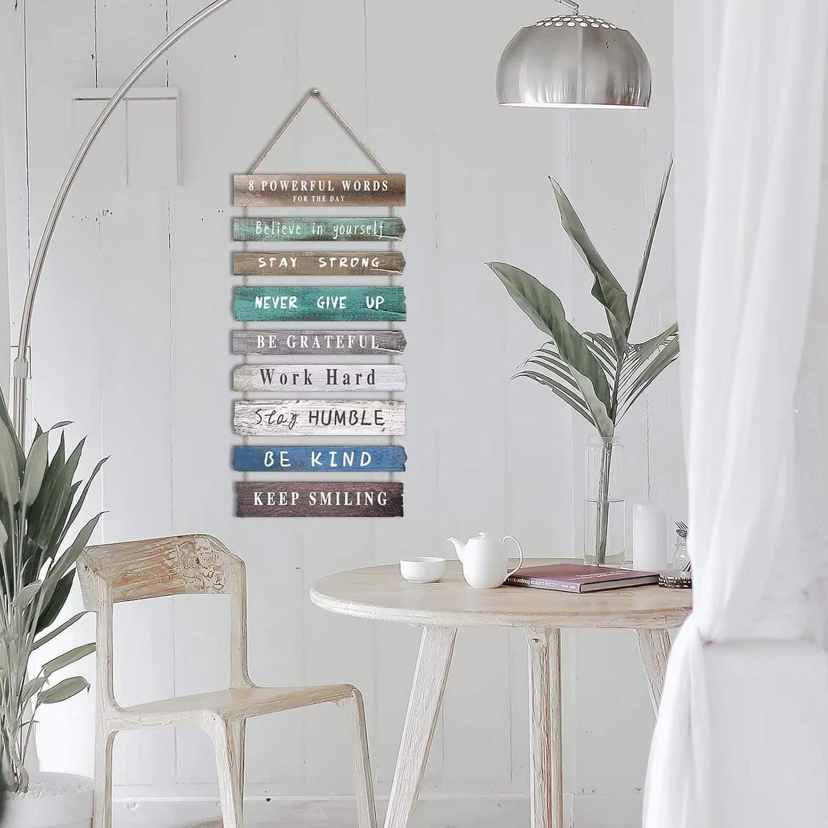 Inspirational engraved wooden wall sign – shown in a room setting