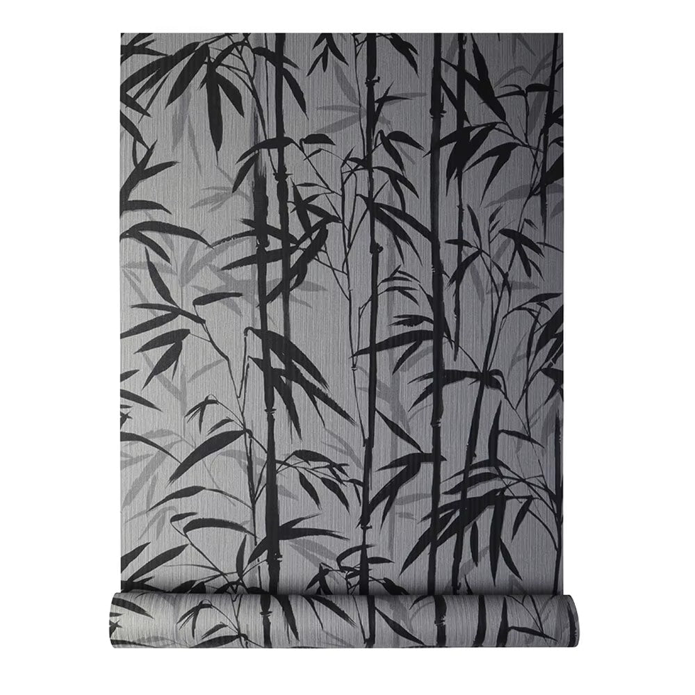 Dark night-effect bamboo wallpaper with light stems – close-up detail