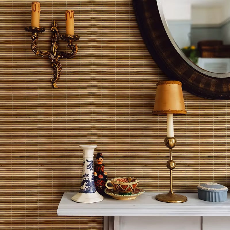 Brown waterproof bamboo wallpaper – shown in a room setting (2)