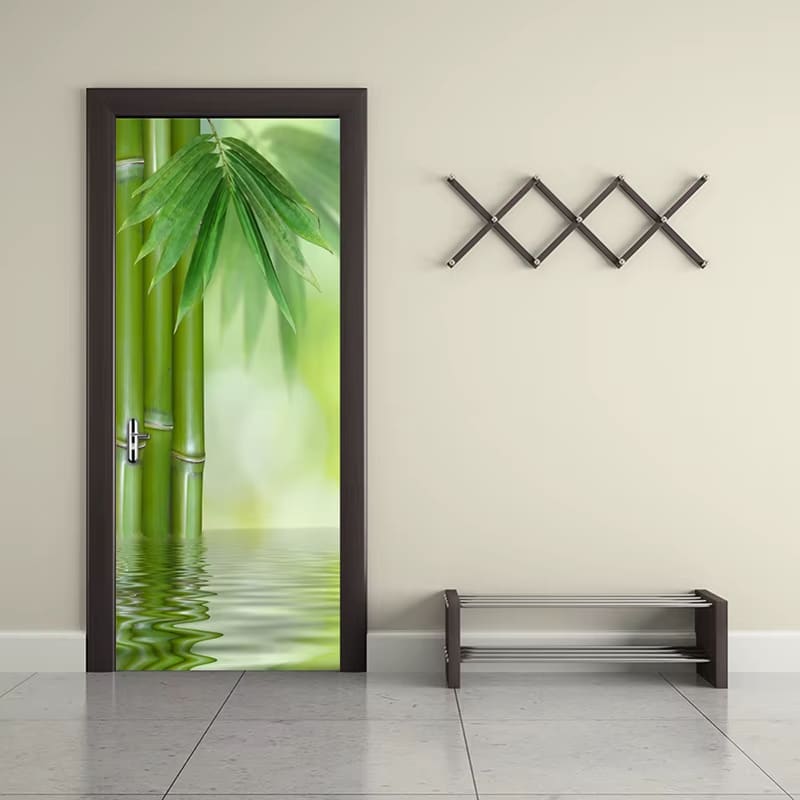 Green bamboo mural applied to a door – shown in a room setting (3)