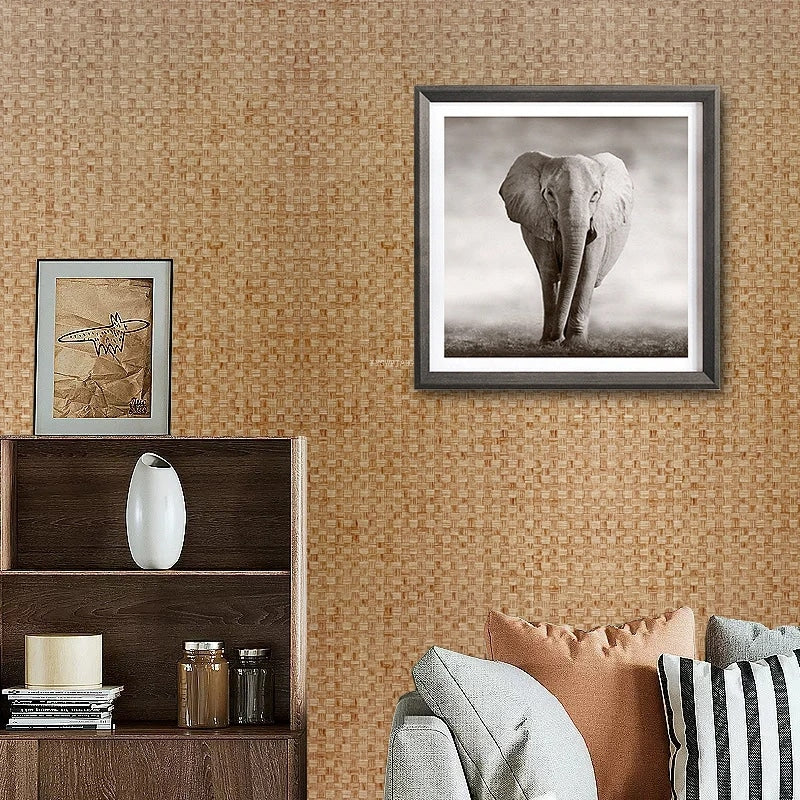 Retro vinyl bamboo-effect wallpaper with stylized stems – shown in a room setting (2)