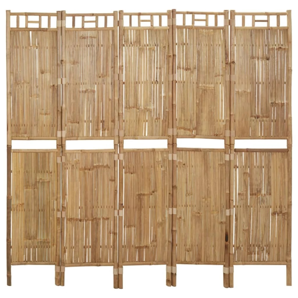 Five-panel folding bamboo room divider with evenly spaced slats – another view