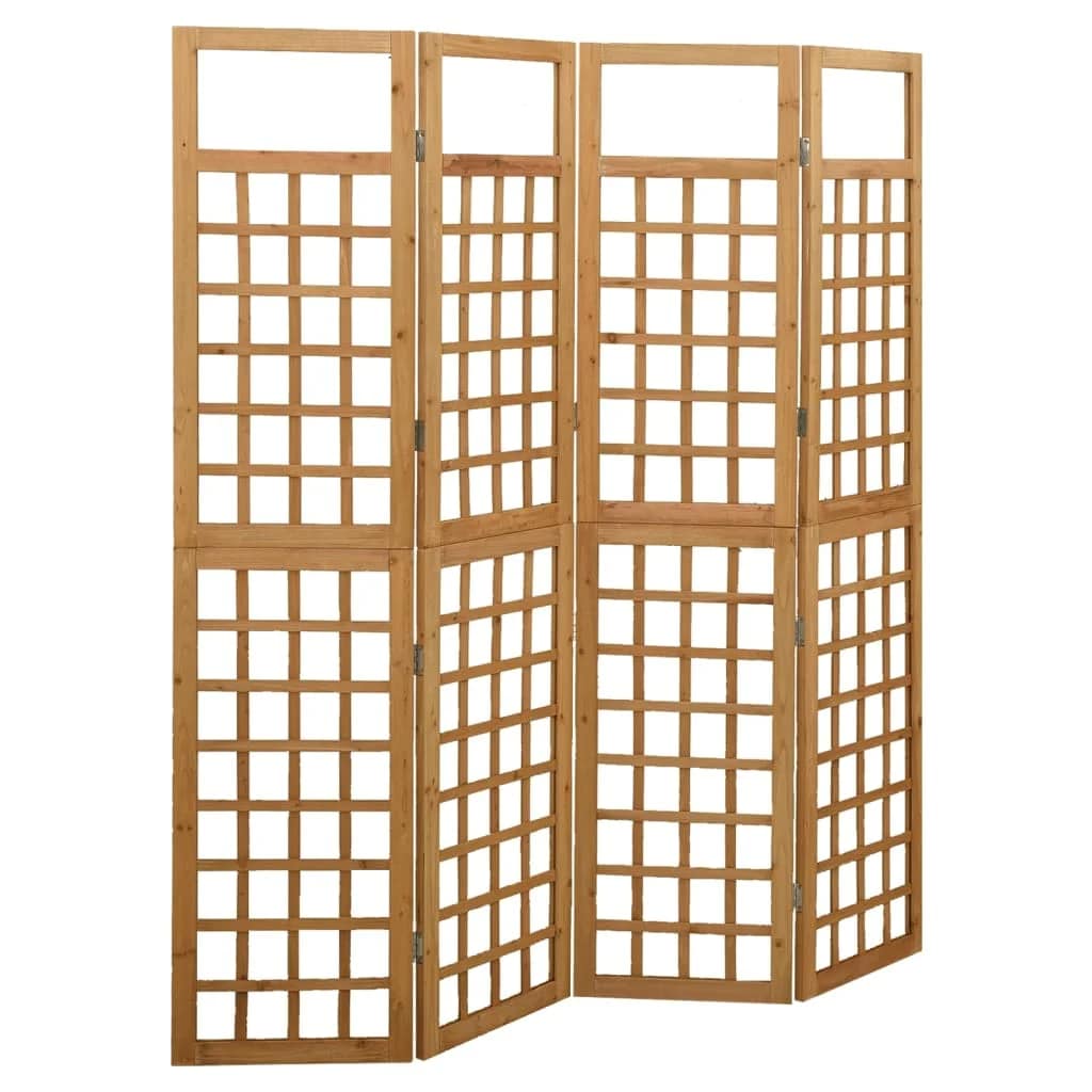 Four-panel solid pine room divider in a warm beige tone