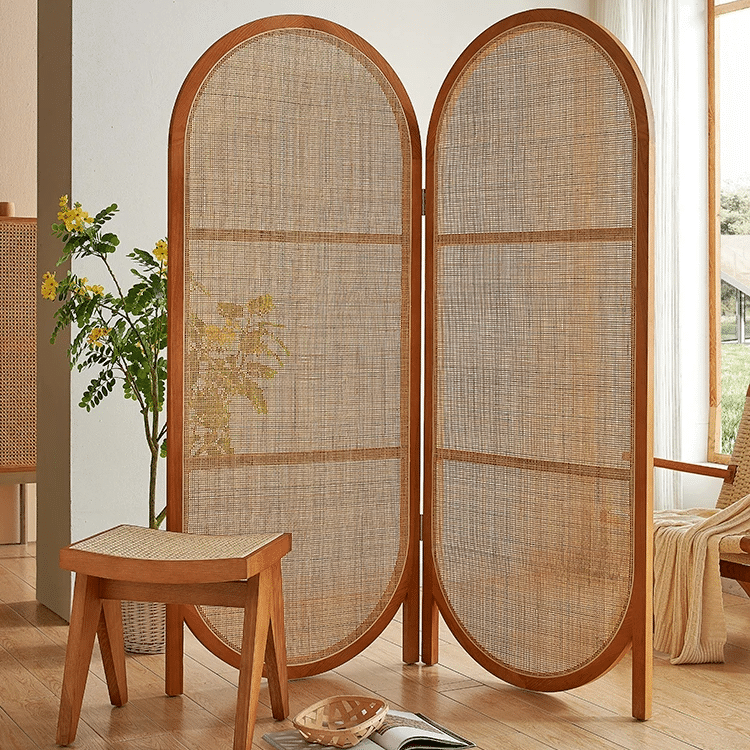 Double oval hand-braided rattan room divider – shown in a room setting (3)