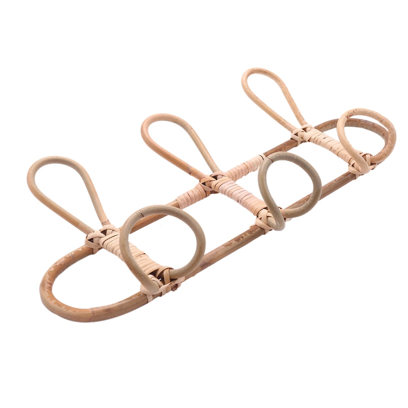 Light rattan round wall rack with three hooks – another view