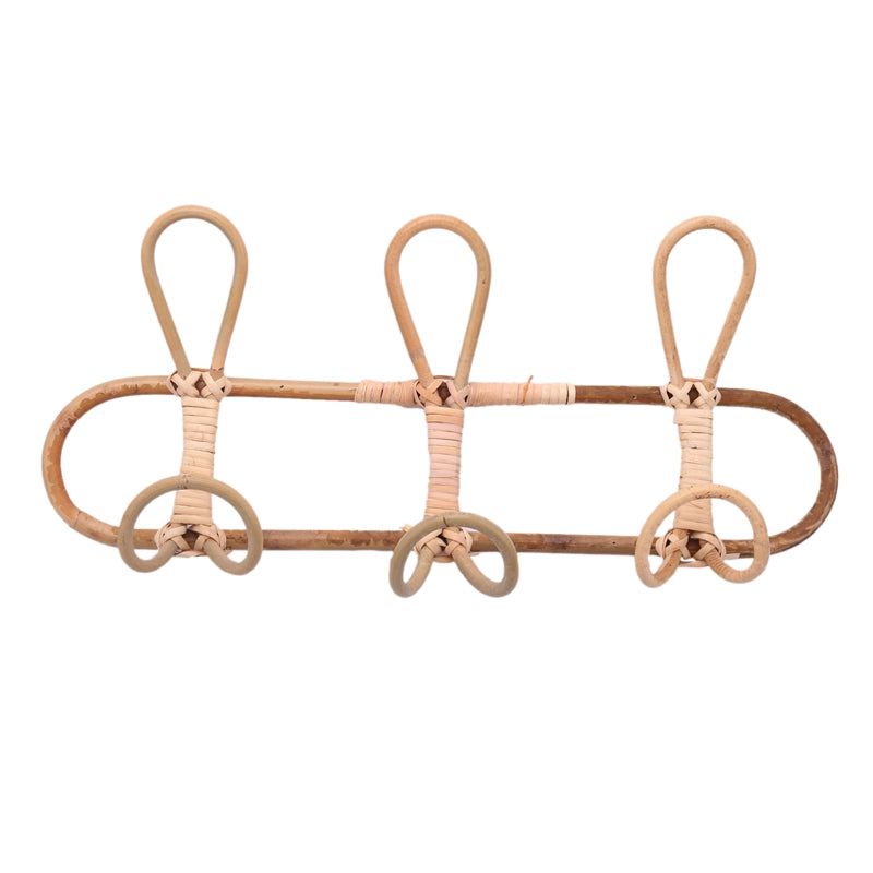 Light rattan round wall rack with three hooks