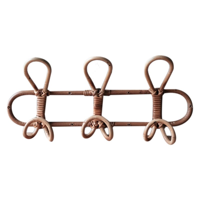 Dark rattan round wall rack with three hooks