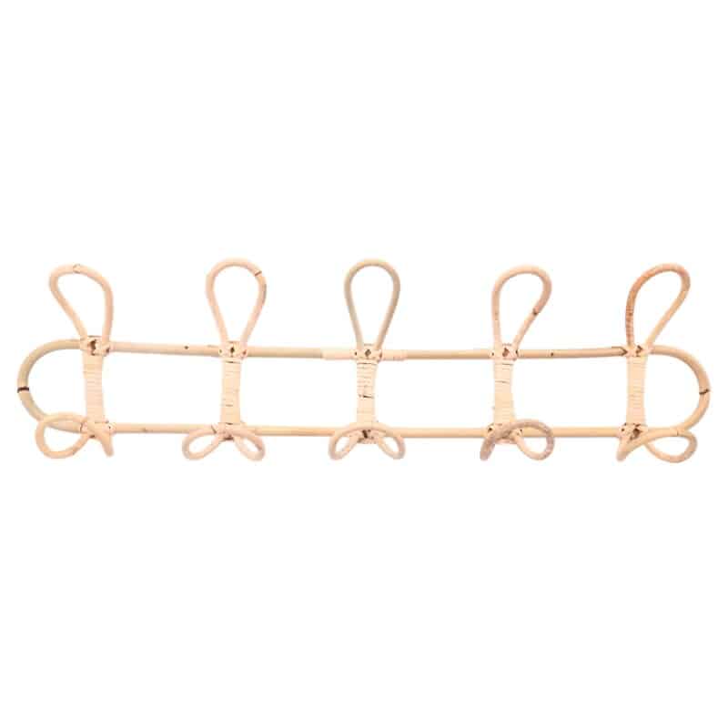 Natural rattan round wall rack with five hooks