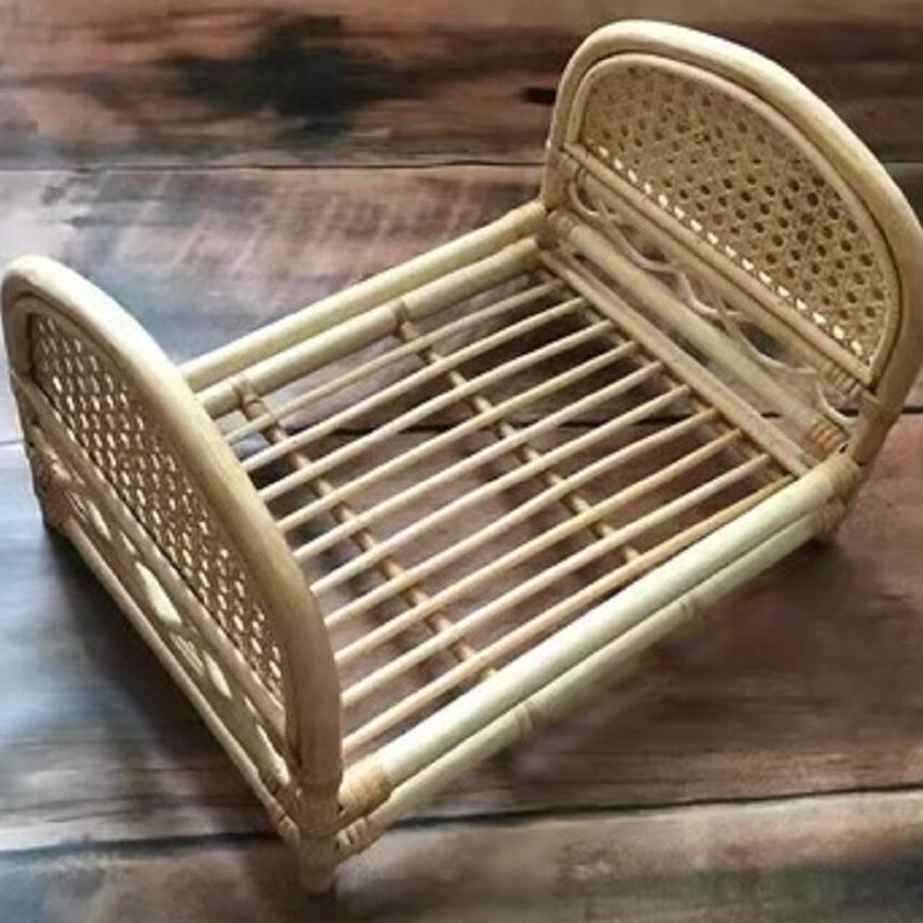 Vintage caned rattan baby bed