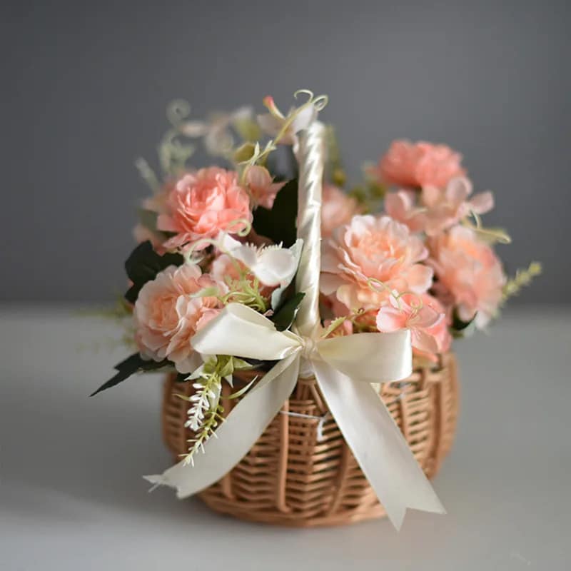 Small handmade wicker-look basket with a supple handle – shown in a room setting (2)