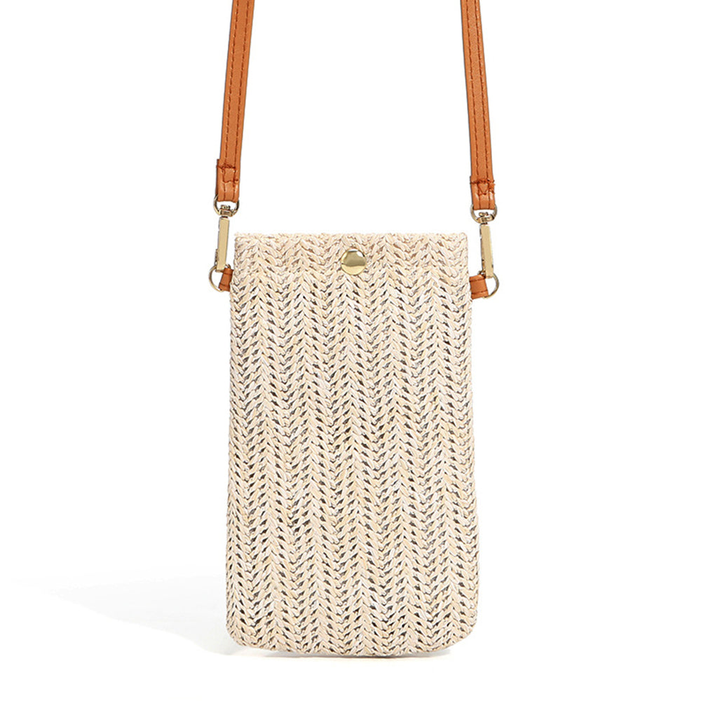 Small round beige rattan crossbody bag – another view