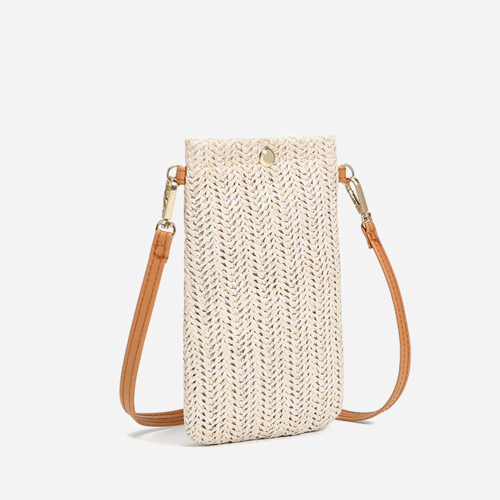 Small round beige rattan crossbody bag