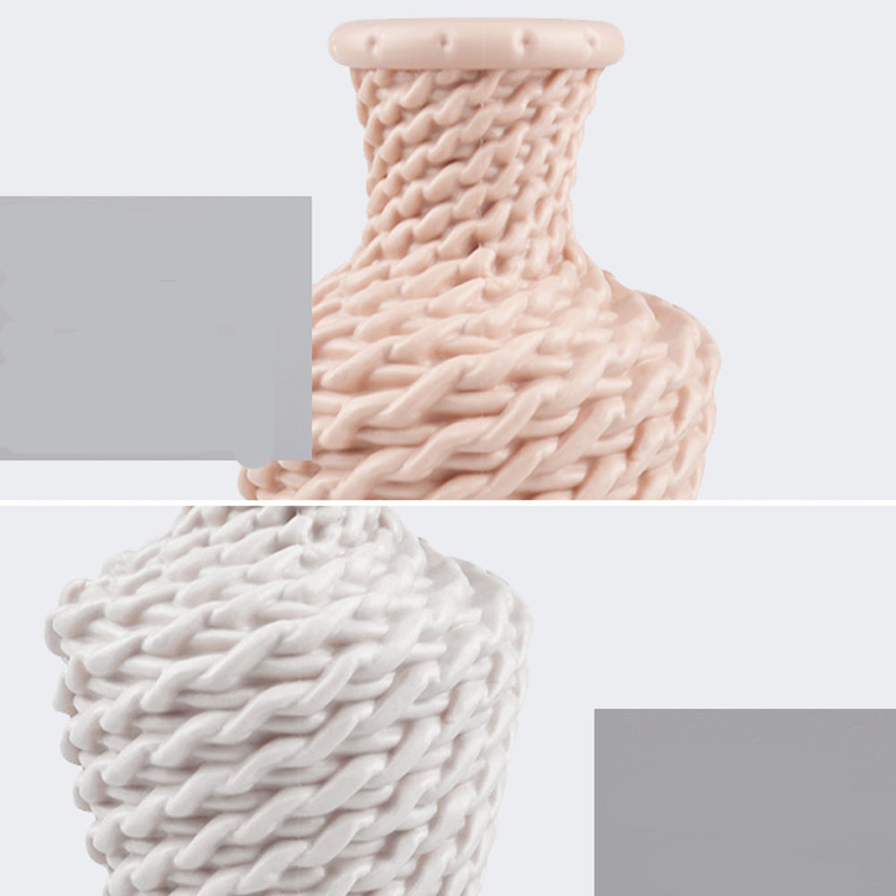 Small modern hand-braided rattan vase – pink version, another view