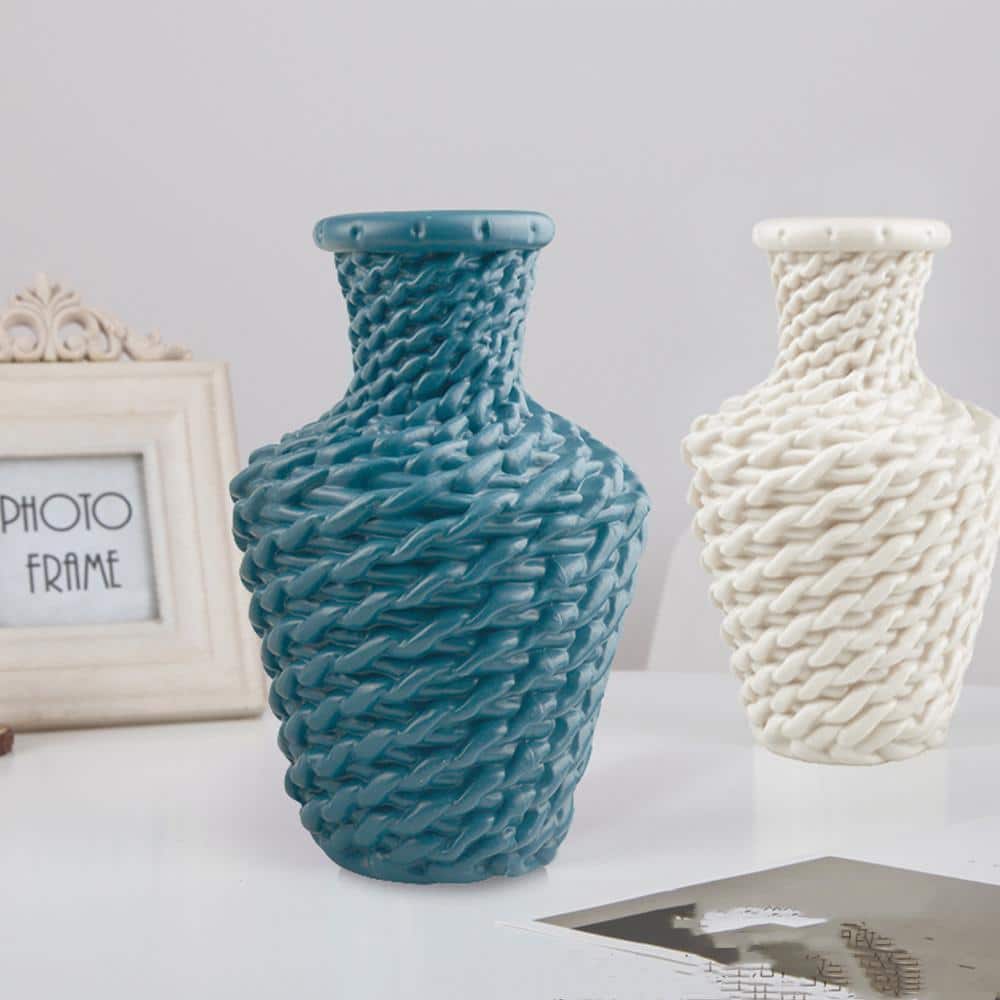 Small modern hand-braided rattan vase – multiple views