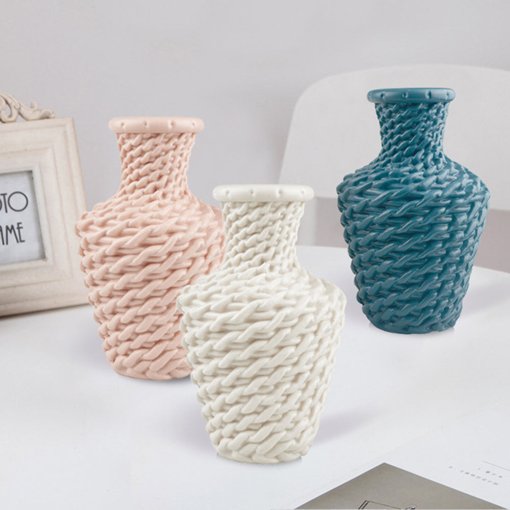 Small modern hand-braided rattan vase – multiple views (2)