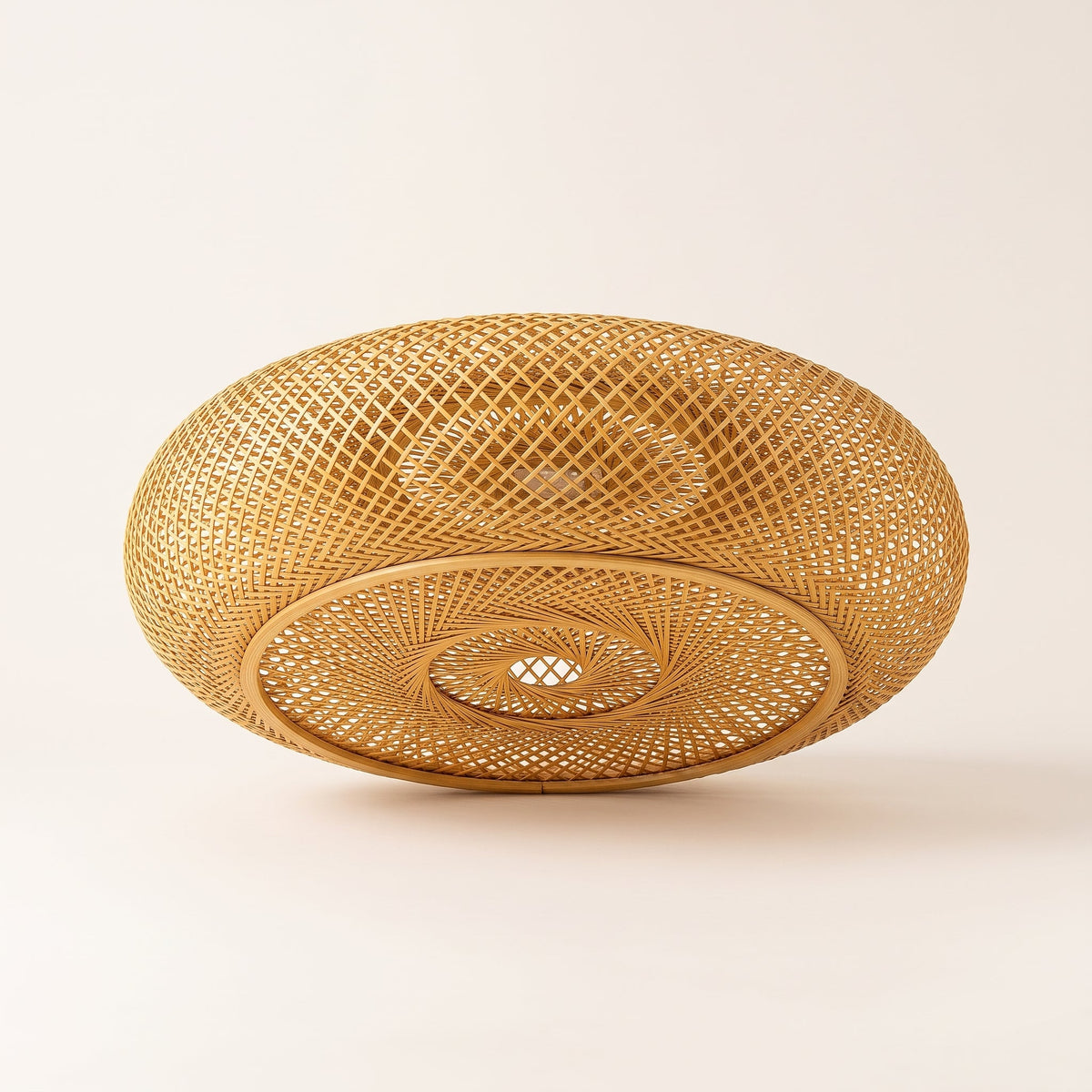 Large flat woven bamboo lantern ceiling light
