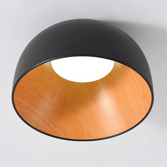 Japanese-style wood slat LED ceiling light – black variant, close-up detail