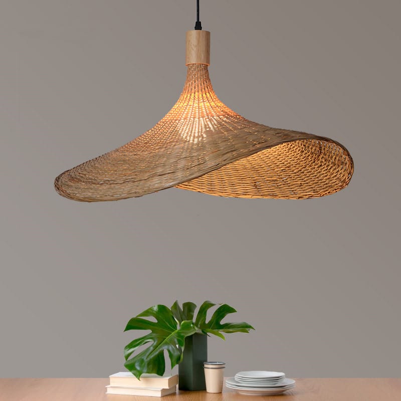 Round handmade rattan, bamboo and wicker ceiling light