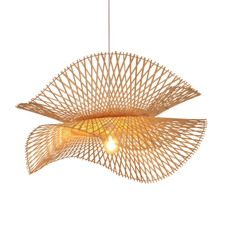 Handwoven spiral bamboo and rattan ceiling light