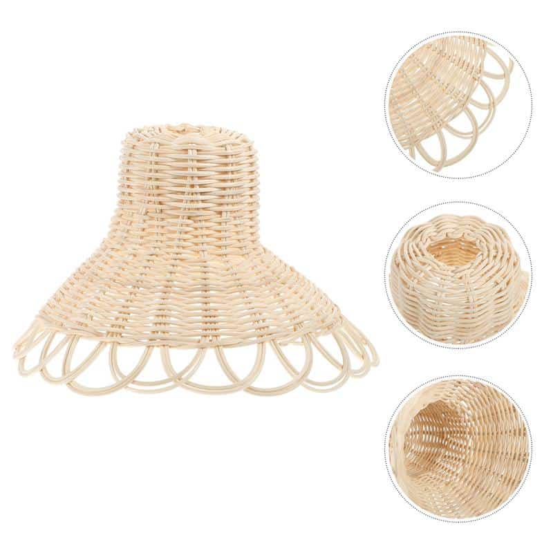 White lacquered handwoven rattan ceiling light – multiple views