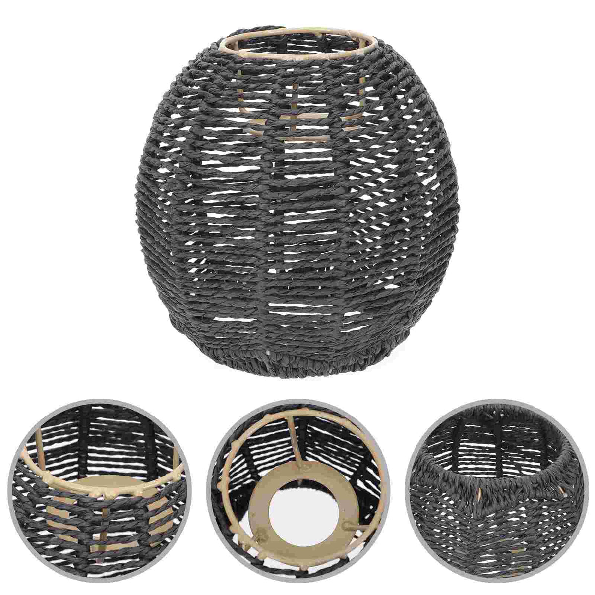 Black rattan ceiling light with a tight openwork weave