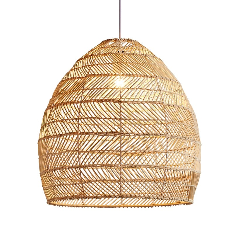 Adjustable-height vintage rattan LED ceiling light