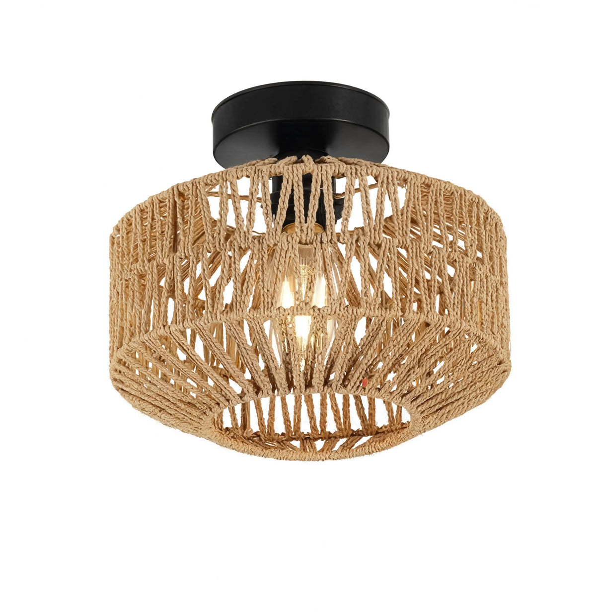 Lindos braided rope semi-flush ceiling light on a white steel frame