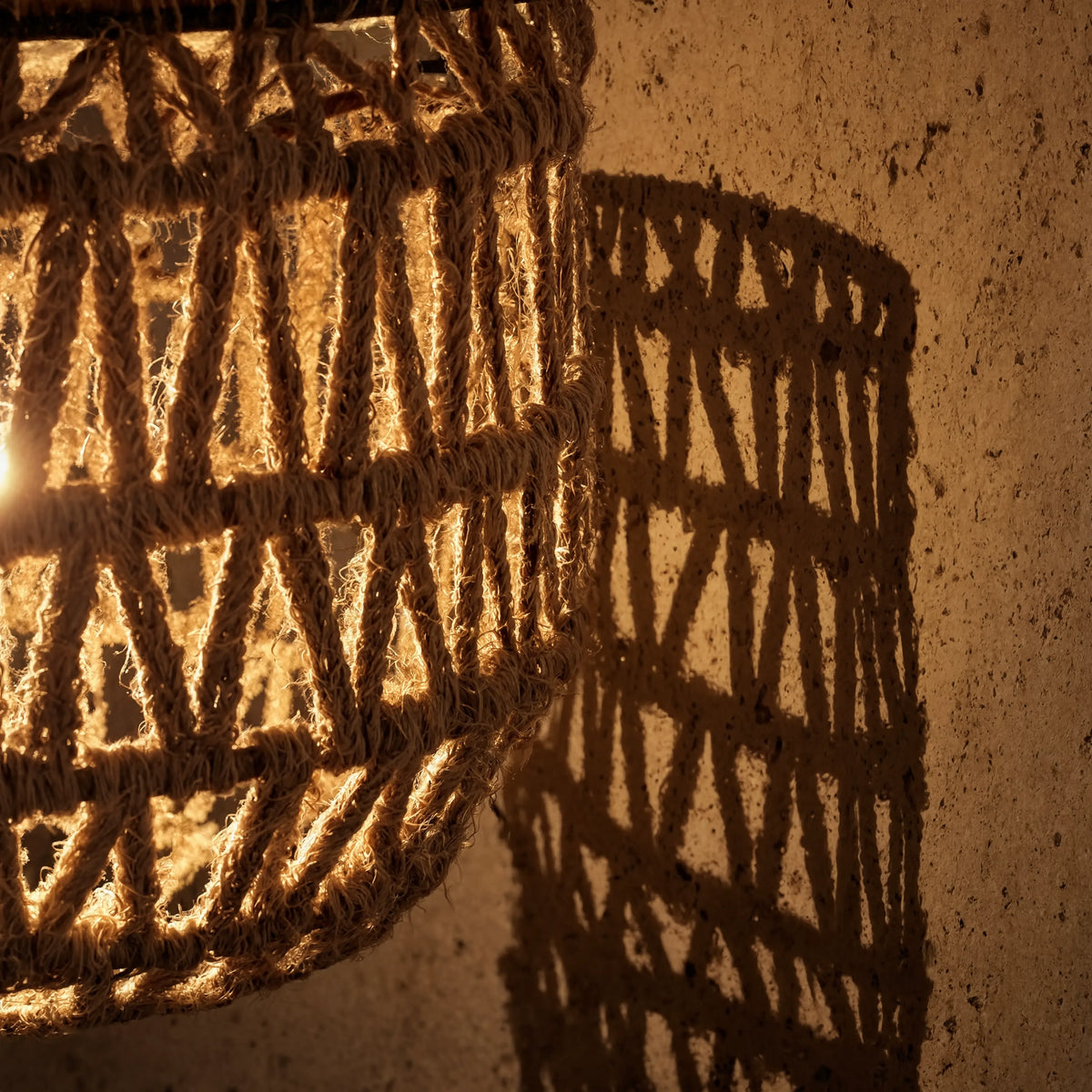 Lindos braided rope semi-flush ceiling light on a black steel frame – close-up detail