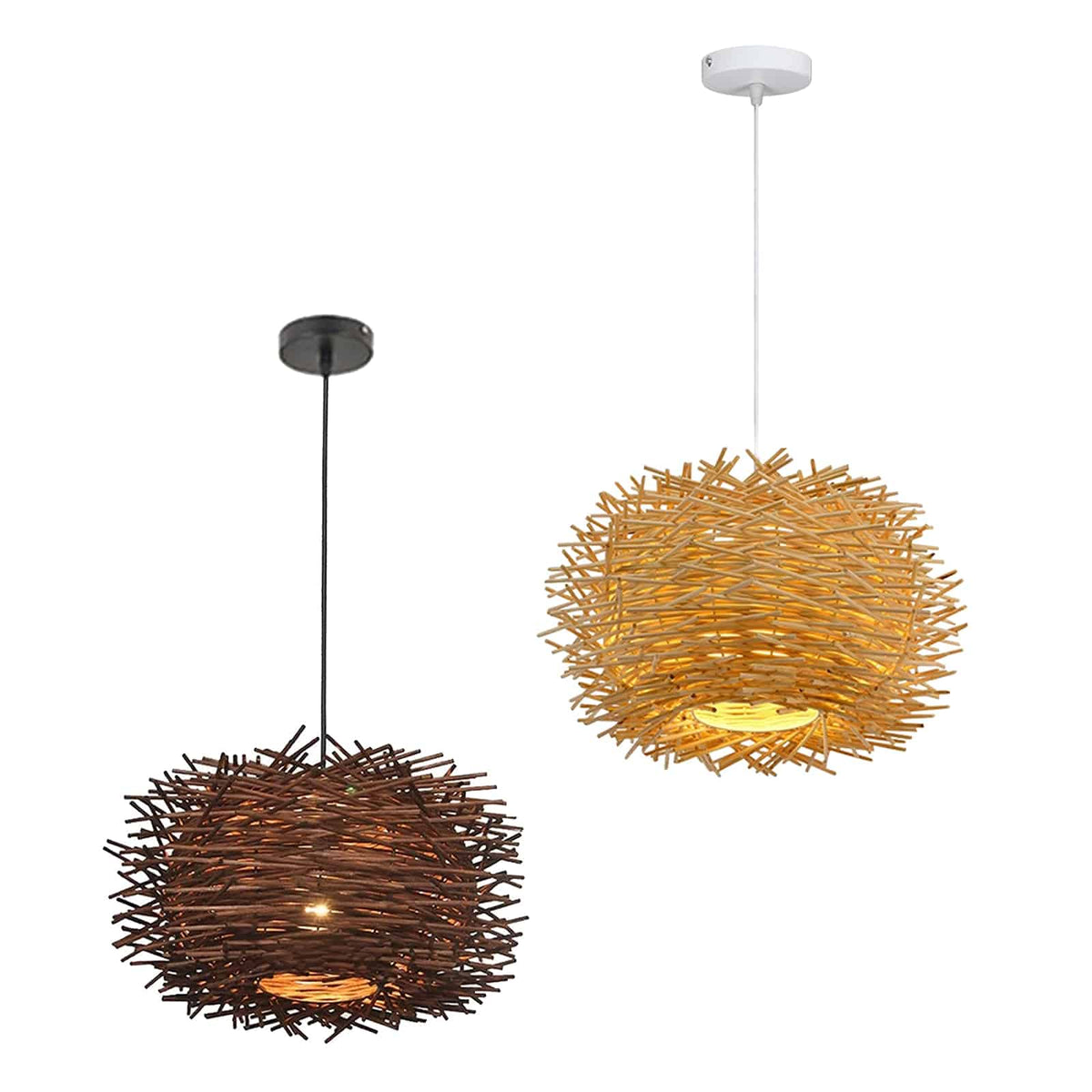 Rustic round handwoven rattan pendant light