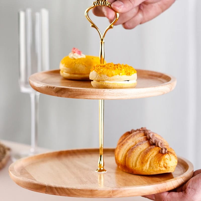 Round two-tier bamboo tray – shown in use