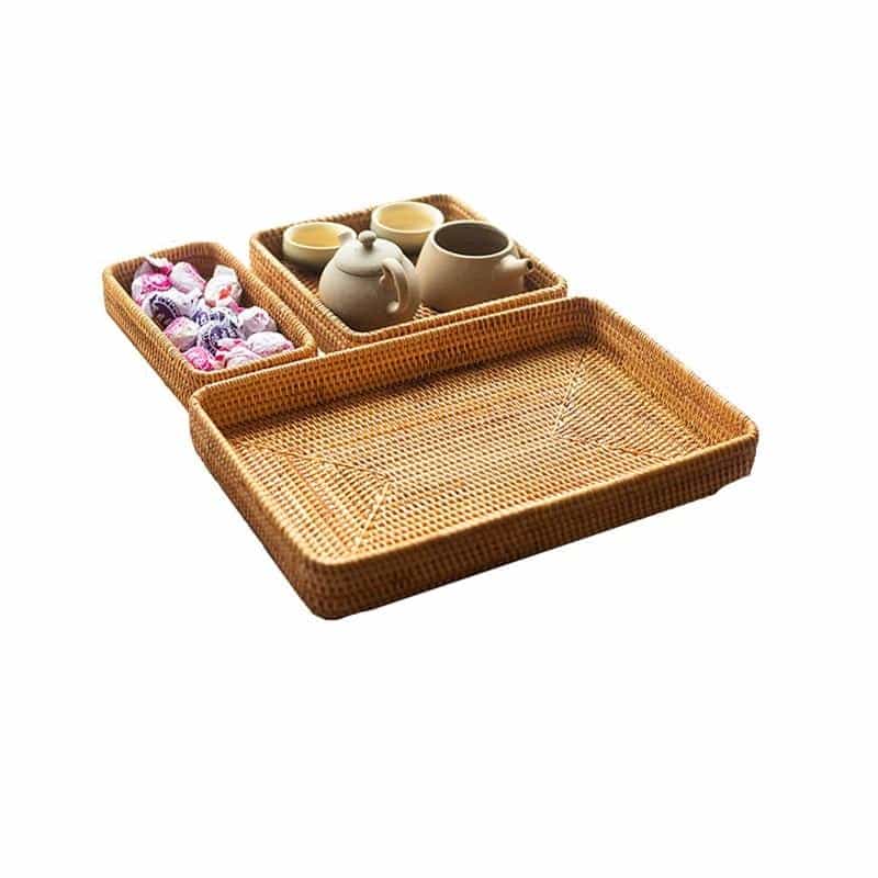 Square rattan tray with handwoven sides