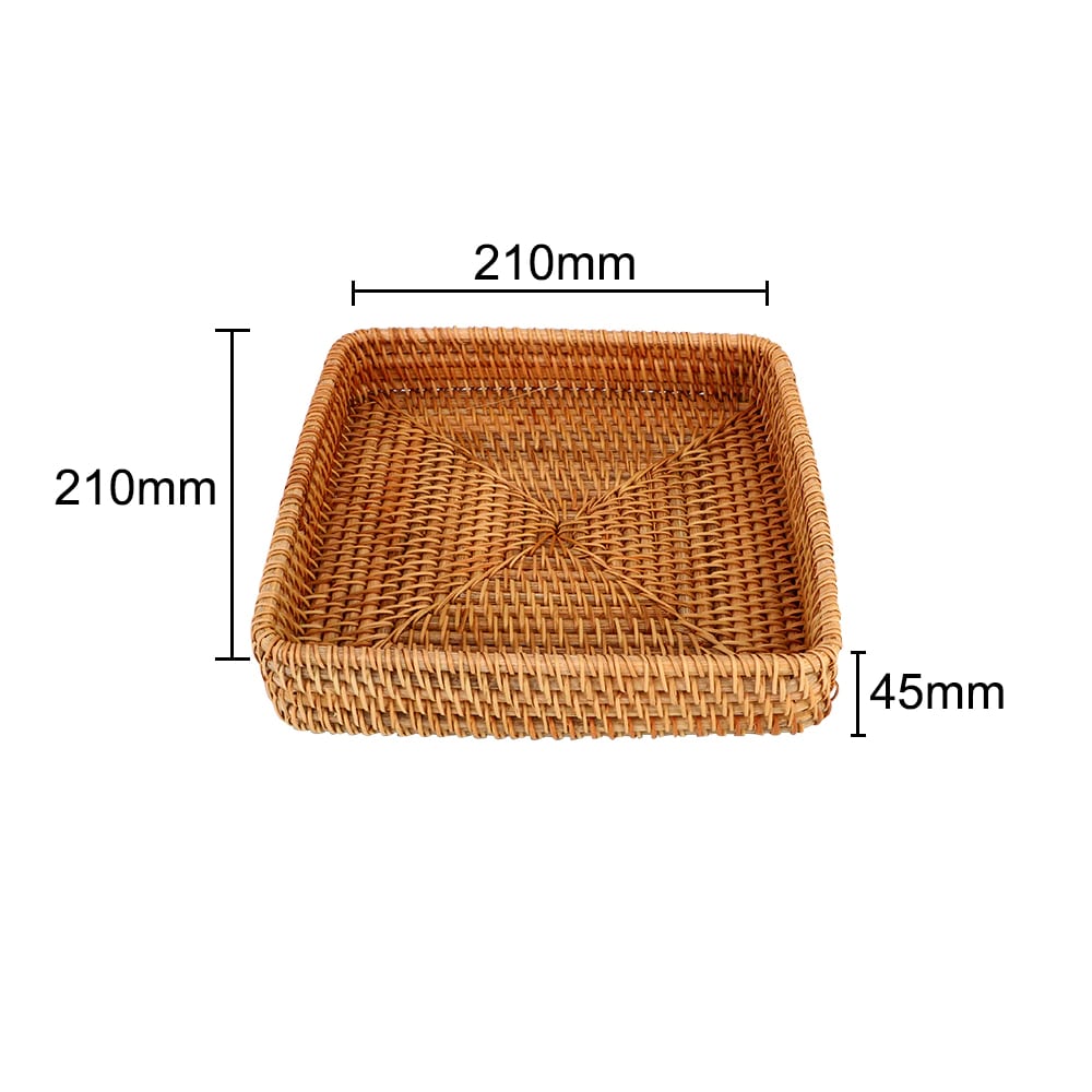 Natural rattan storage tray with a high rim – dimensions diagram