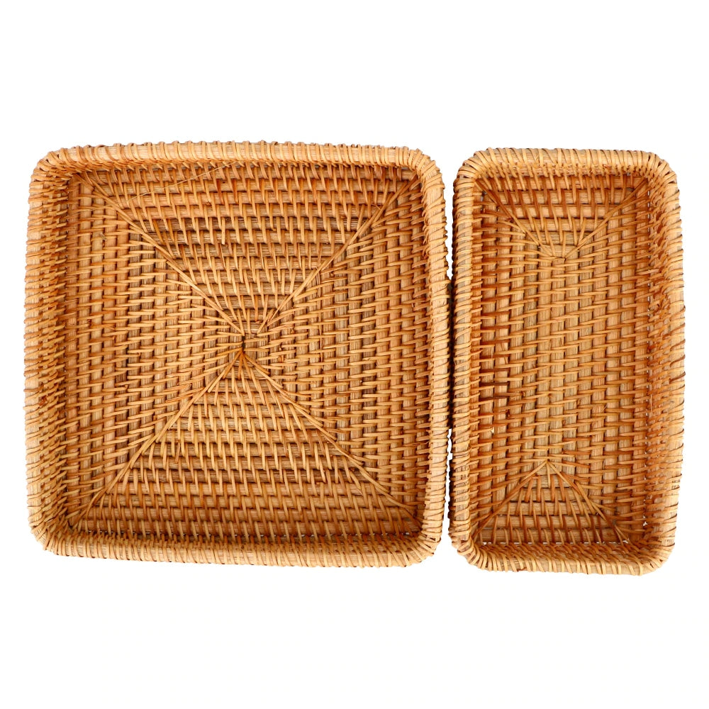 Natural rattan storage tray with a high rim