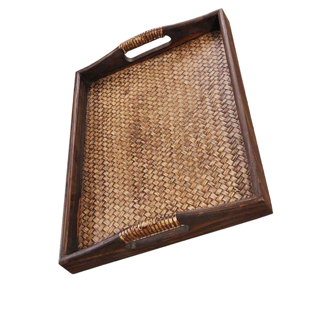 Vintage rectangular handwoven rattan serving tray – another view (2)