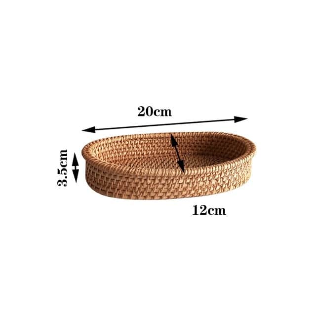 Oval genuine rattan tray with side handles – dimensions diagram