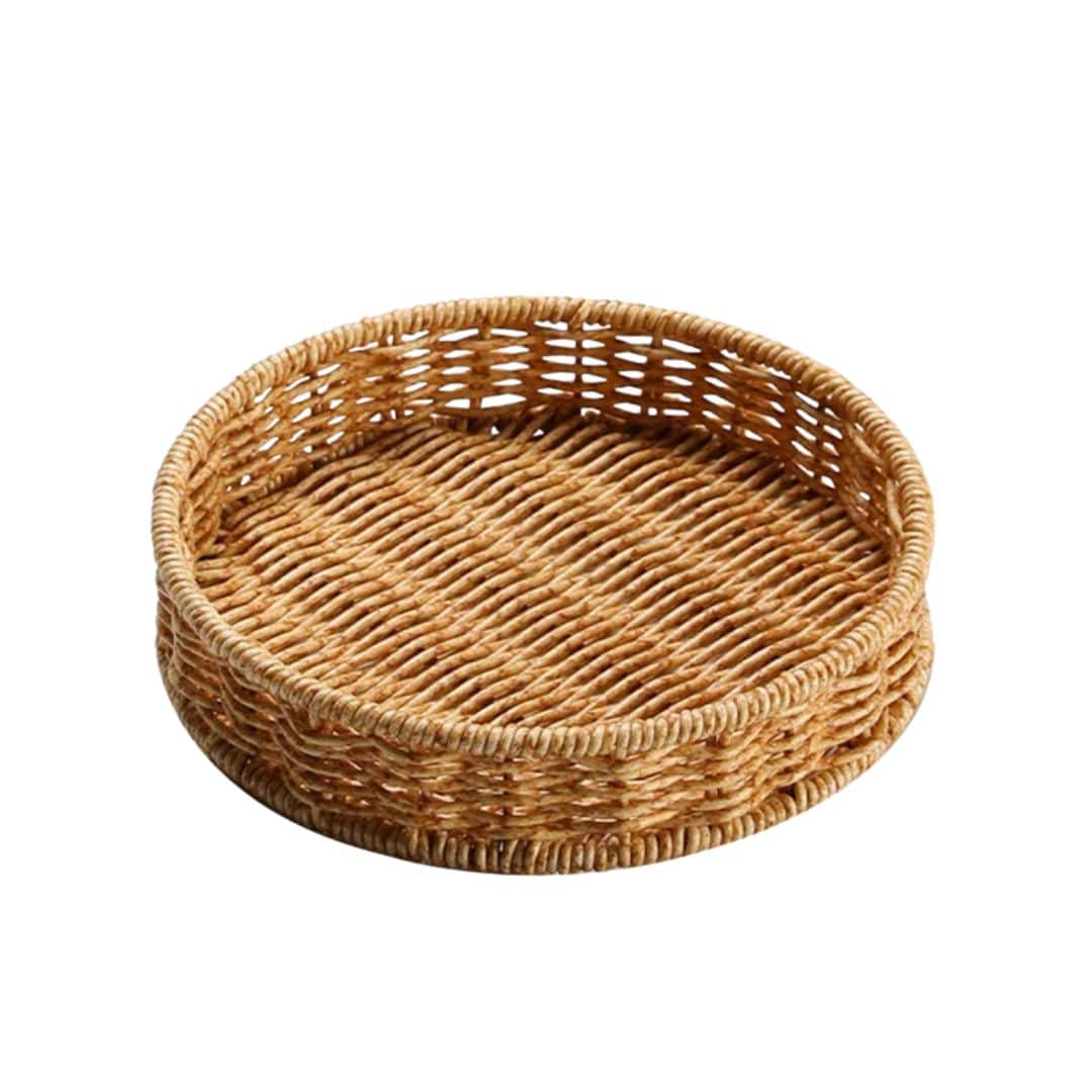 Boho round rattan tray in golden beige – S variant, another view
