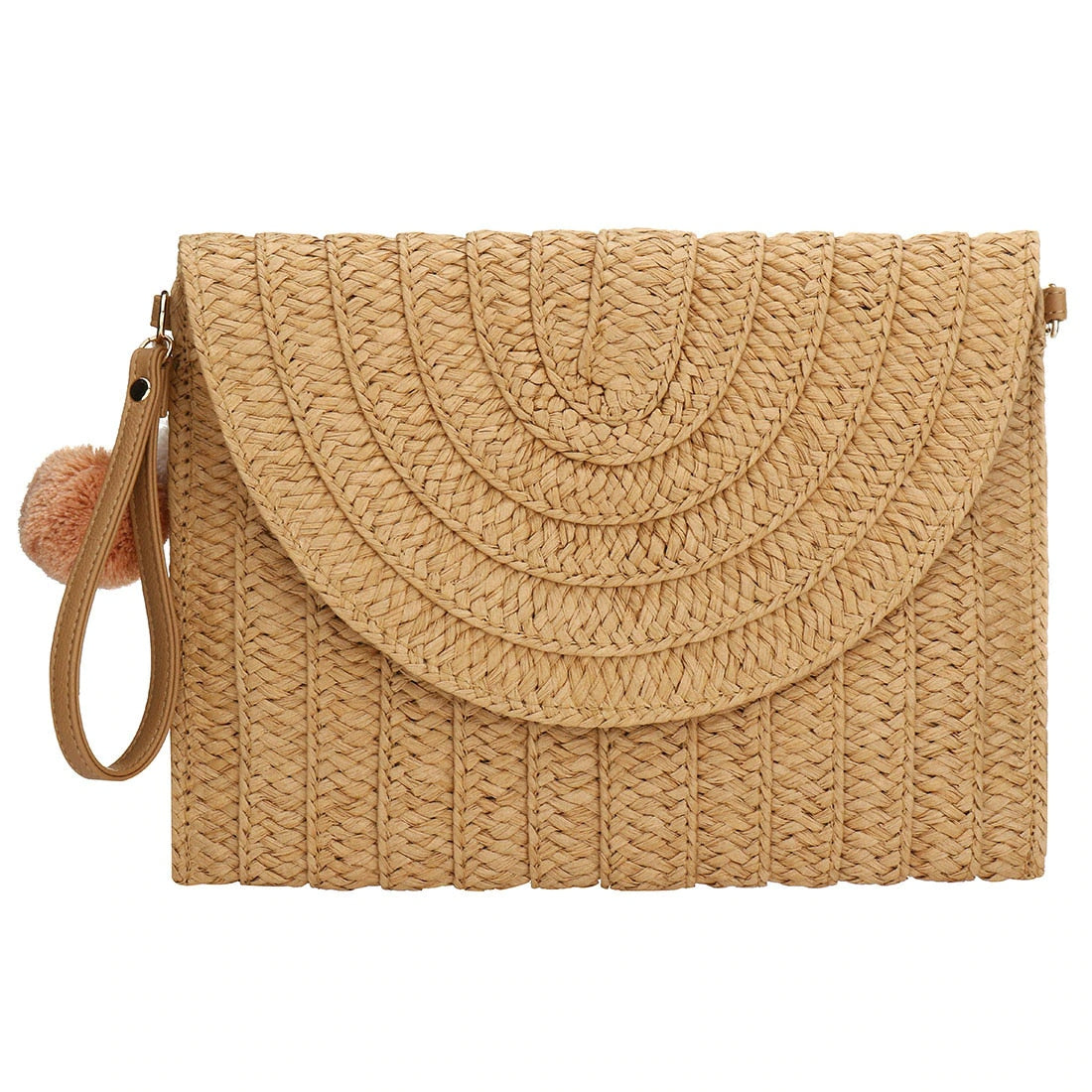Square woven clutch with a contrasting geometric pattern – beige variant, another view
