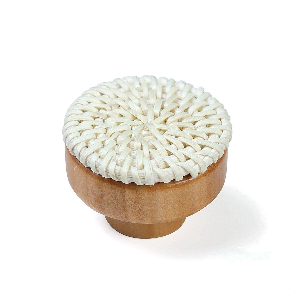 Set of ten beech and white rattan knobs