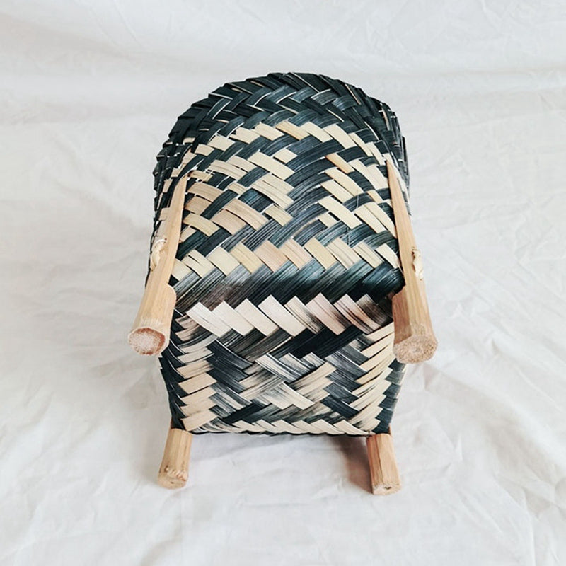 Slender two-tone black and natural rattan planter – another view
