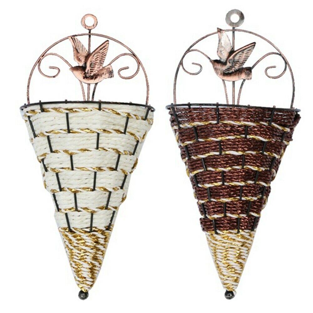 Round hand-braided natural rattan wall planter – another view