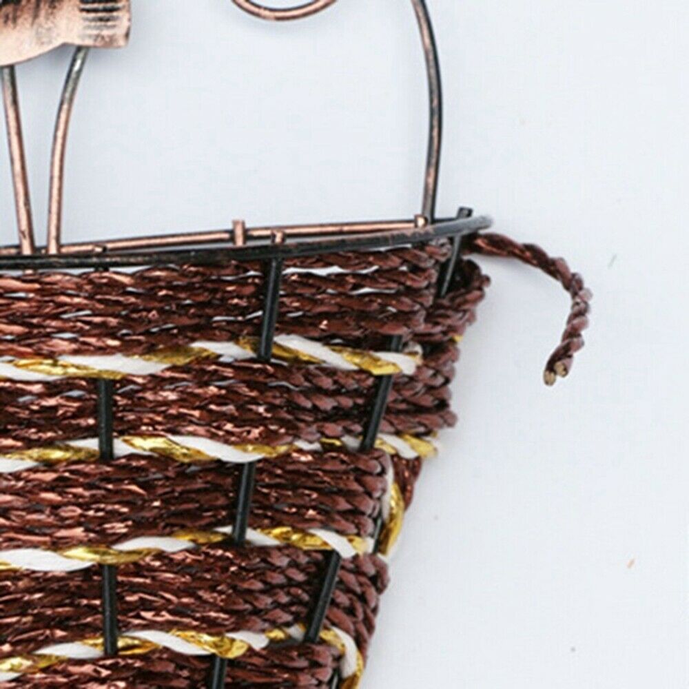 Round hand-braided natural rattan wall planter – close-up detail