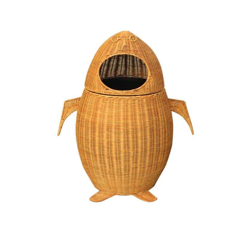 Penguin-shaped rattan and bamboo wastebasket – another view (2)