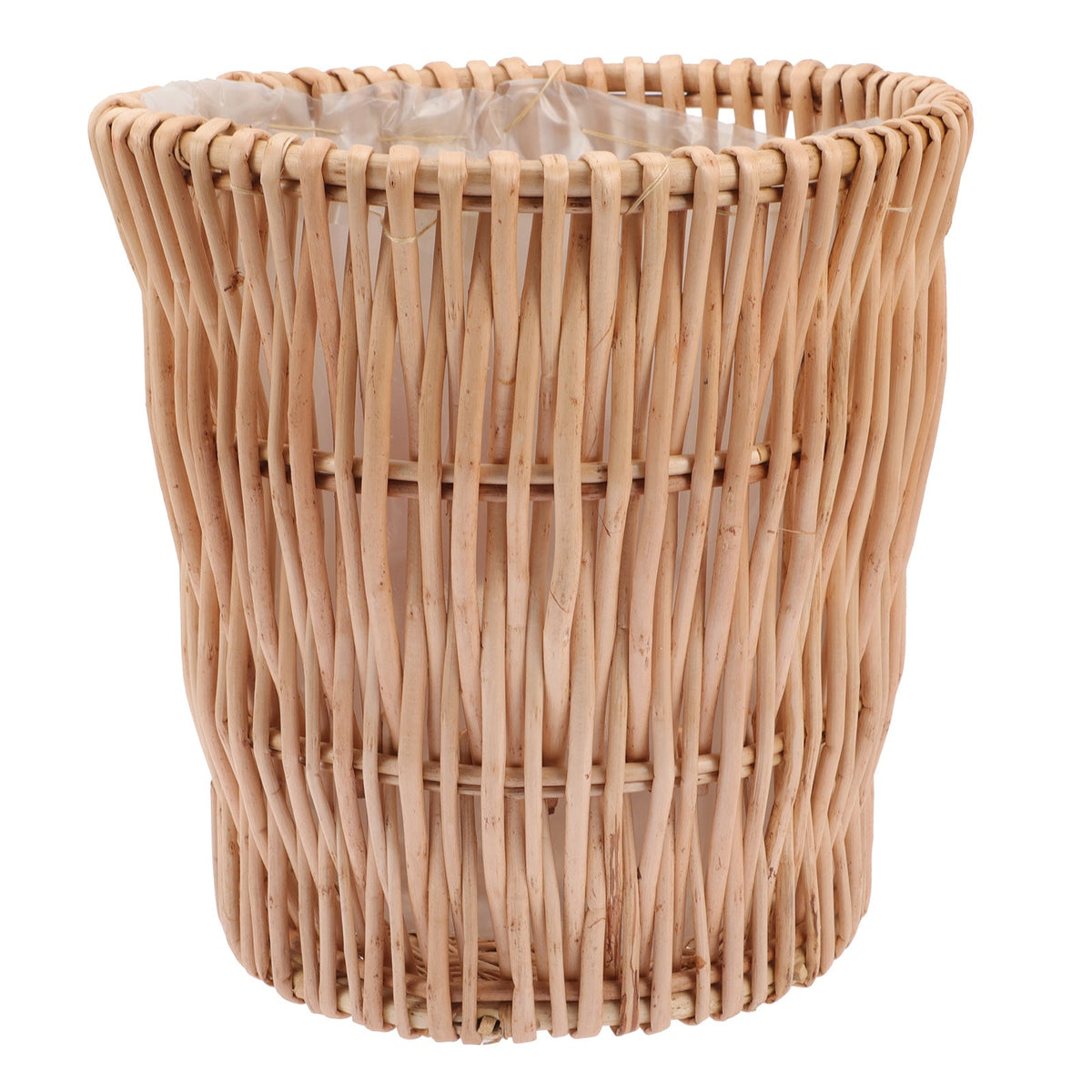 Round woven rattan wastebasket